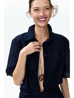 H&M - Women Blue Oversized Broderie Anglaise Shirt