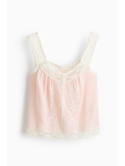 H&M - Women Pink Embroidered Viscose-Blend Top