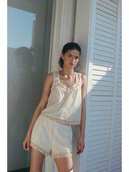 H&M - Women White Embroidered Viscose-Blend Shorts