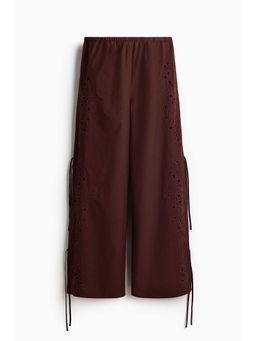 H&M - Women Brown Broderie Anglaise Tie-Detail Trousers
