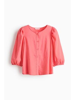 H&M - Women Pink Balloon-Sleeved Linen-Blend Blouse