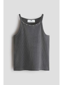H&M - Girls Grey Ribbed Cotton Strappy Top
