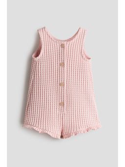 H&M - Girls Pink Waffle-Knit Romper Suit