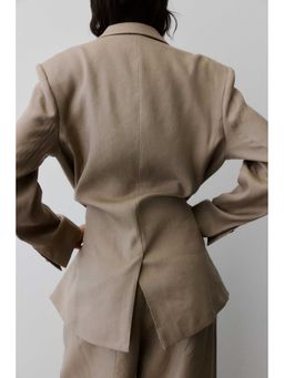 H&M - Women Beige Oversized Linen-Blend Blazer