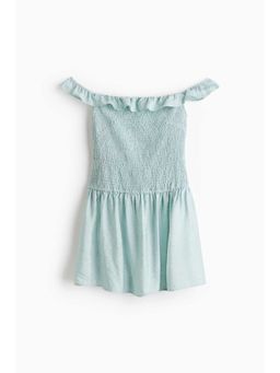 H&M - Women Turquoise Smocked Off-The-Shoulder Dress