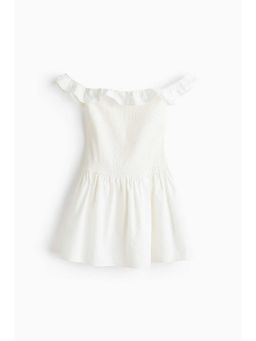 H&M - Women White Smocked Off-The-Shoulder Dress