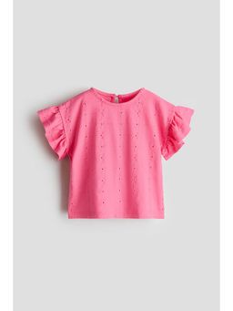 H&M - Girls Pink Flutter-Sleeved Broderie Anglaise Top