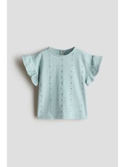 H&M - Girls Turquoise Flutter-Sleeved Broderie Anglaise Top