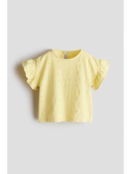H&M - Girls Yellow Flutter-Sleeved Broderie Anglaise Top