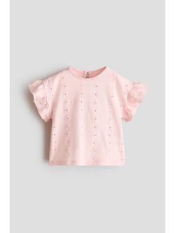 H&M - Girls Pink Flutter-Sleeved Broderie Anglaise Top