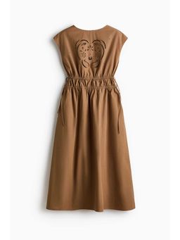 H&M - Women Beige Broderie Anglaise Drawstring-Detail Dress