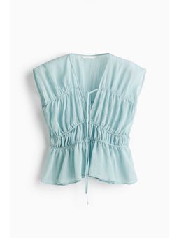 H&M - Women Turquoise Ruched Cotton Blouse