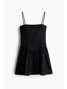 H&M - Women Black Flared-Skirt Cotton Strappy Dress
