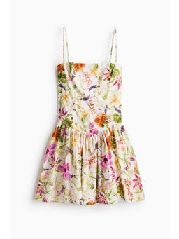 H&M - Women White Flared-Skirt Cotton Strappy Dress