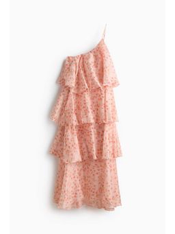 H&M - Women Pink Tiered One-Shoulder Linen-Blend Dress