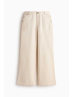 H&M - Women Beige Wide Twill Trousers