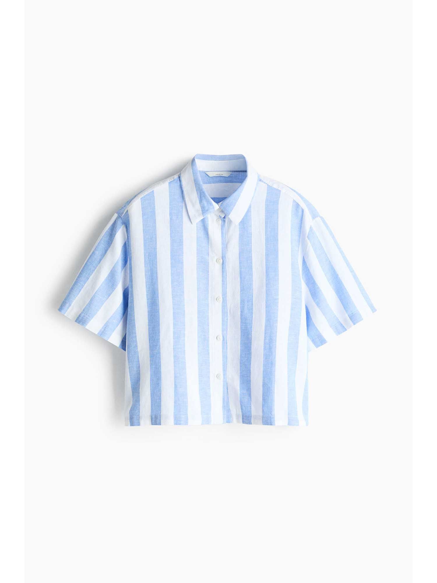 h&m Women Blue Oversized Linen-Blend Shirt-picture-23
