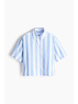H&M - Women Blue Oversized Linen-Blend Shirt