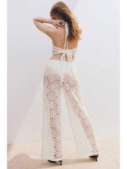 H&M - Women White Wide Lace Trousers