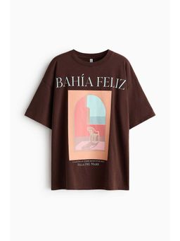 H&M - Women Brown Oversized Printed T-Shirt