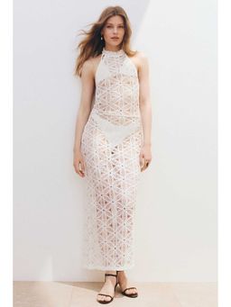 H&M - Women White Lace Halterneck Dress