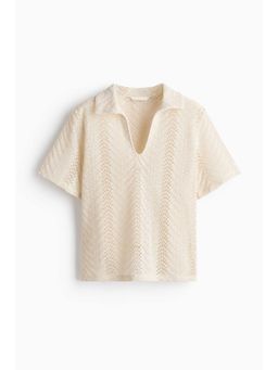 H&M - Women Beige Crochet-Look Polo T-Shirt