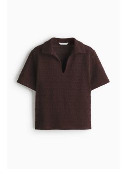 H&M - Women Brown Crochet-Look Polo T-Shirt