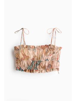 H&M - Women Beige Linen-Blend Crop Top