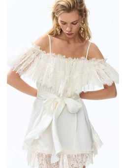 H&M - Women White Lace-Trimmed Satin Dress