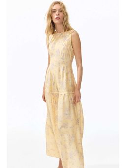 H&M - Women Yellow Patterned Flared-Skirt Dress