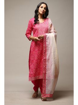 Biba - Pink Cotton Unstitched Suit (Set of 3)