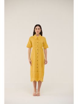 Calling June - Yellow Petal Shirt Dress with Attached Belt