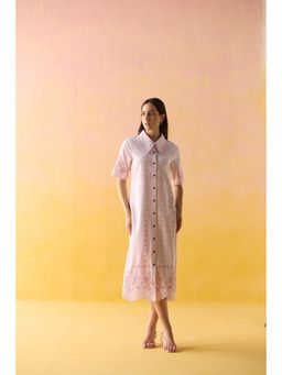 Calling June - Pink Petal Shirt Dress with Attached Belt