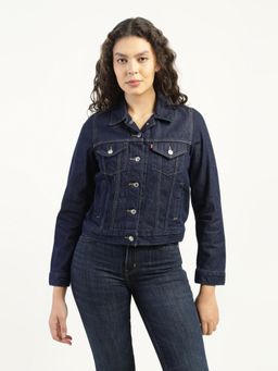 Levi's - Womens Solid Dark Blue Spread Collar Jacket