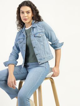 Levi's - Womens Solid Light Blue Spread Collar Jacket