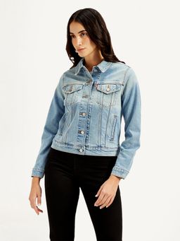 Levi's - Womens Solid Blue Spread Collar Jacket