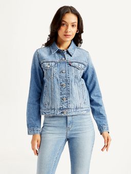 Levi's - Womens Solid Blue Spread Collar Jacket