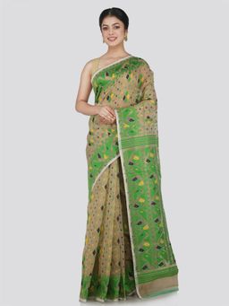 PinkLoom - Women's Soft Cotton Jamdani Saree Without Blouse Piece, Beige