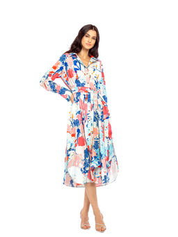 MANDIRA WIRK - Cotton Poplin Printed Shirt Dress With Belt Blue & Pink (Set of 2)