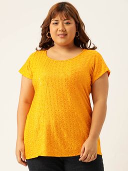 theRebelinme - Womens Mustard Solid Color Embroidered Top