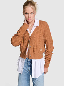 Victoria's Secret - Brown Collegiate Cable-Knit Cropped Cardigan