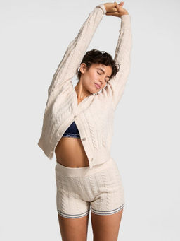 Victoria's Secret - Cream Collegiate Cable-Knit Cropped Cardigan