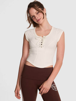 Victoria's Secret - Off White All-Day Soft Ribbed Lace-Up Crop Top