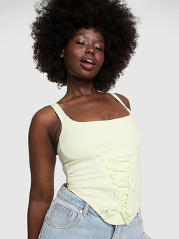 Victoria's Secret - Green All-Day Soft Ribbed Lace-Up Corset Top