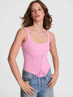 Victoria's Secret - Pink All-Day Soft Ribbed Lace-Up Corset Top