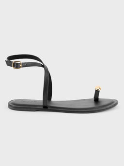 IYKYK by Nykaa Fashion - Black Round Toe Metal Toe Post Ankle Strap Flats