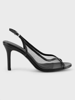 IYKYK by Nykaa Fashion - Black Sheer Peep Toe Buckled Slingback Stiletto Heels