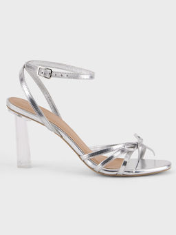 IYKYK by Nykaa Fashion - Silver Bow Detail Ankle Strap Transparent Block Heels
