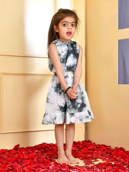 Little Panda - Girls Black and White Tie Dye Crop Top and Skirt (Set of 2)