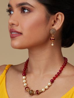 Azai by Nykaa Fashion - Festive Red and Off White Statement Jewellery Set